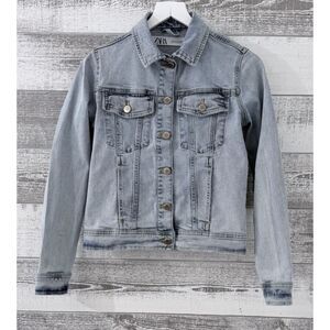 ZARA Denim Jean Jacket Cropped Buttons Light Blue Women Sz M Y2K Inspired